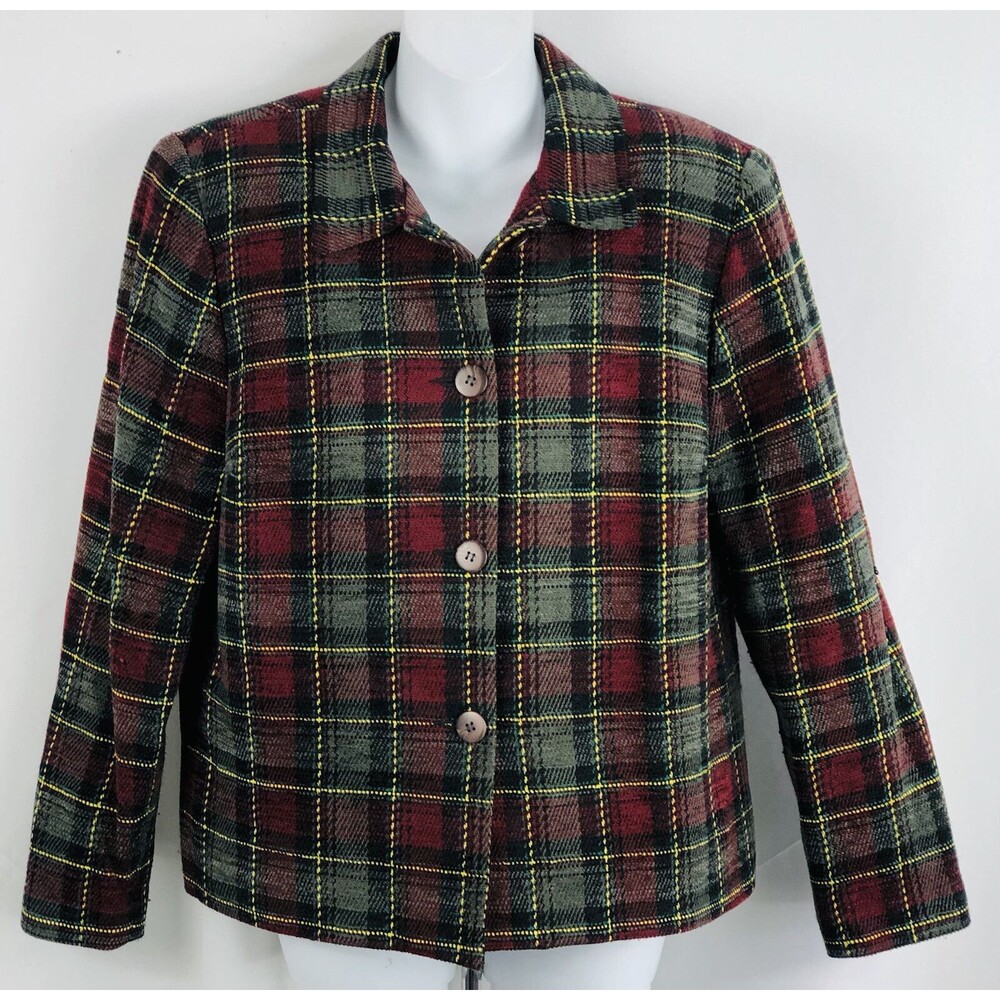 Vintage blazer jacket 12 burgundy plaid 4 button Academia Retro 90s Preppy Caree